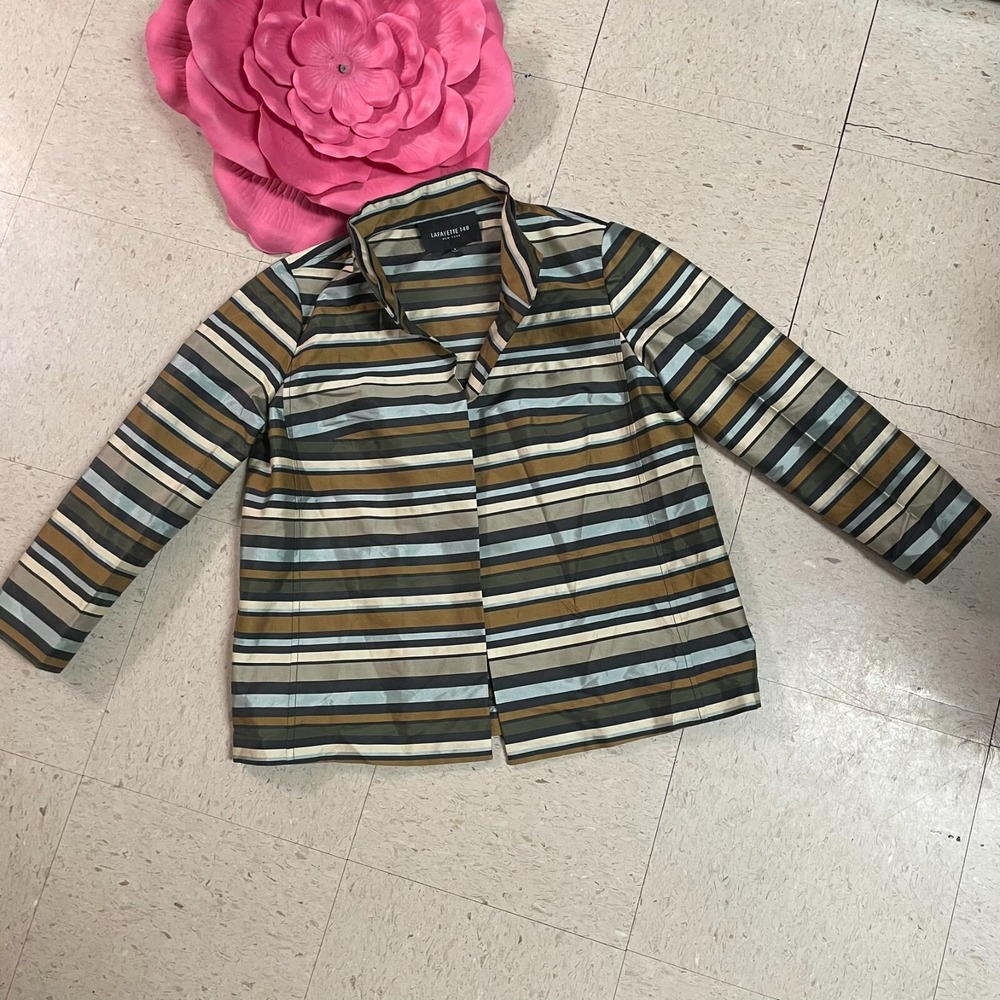 LAFAYETTE 148 NEW YORK Womens Sz S Open Front Striped Lightweight‎ Jacket